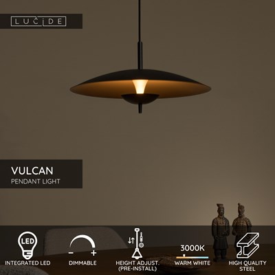 Lucide VULCAN - Pendant light - Ø 47 cm - LED Dim. - 1x9W 3000K - Black